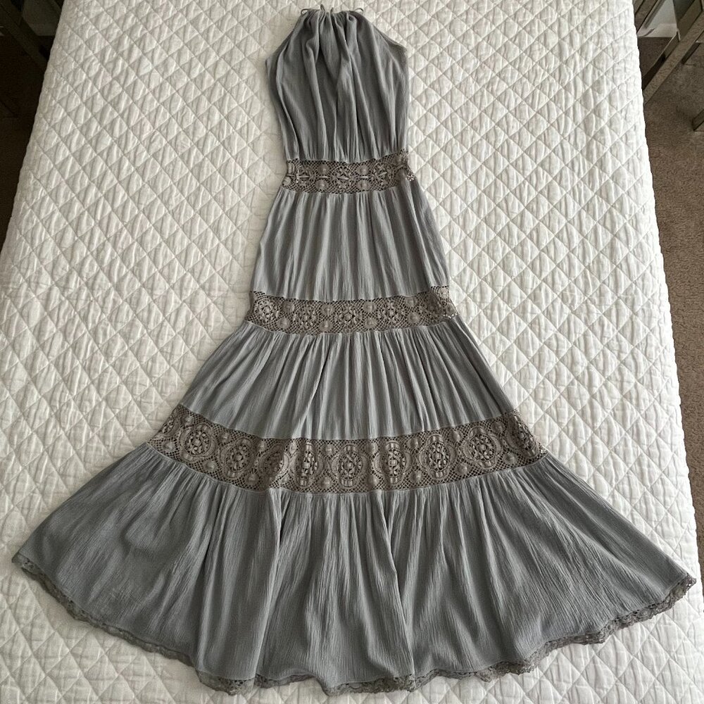 Michelle Jonas Boho Festival Hippie Gauze Maxi Dress Grey/Slate Small